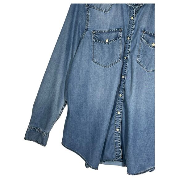 Gap Maternity Top Womens L Pearl Snap Long Sleeve Button Up Western Chambray - Picture 6 of 11